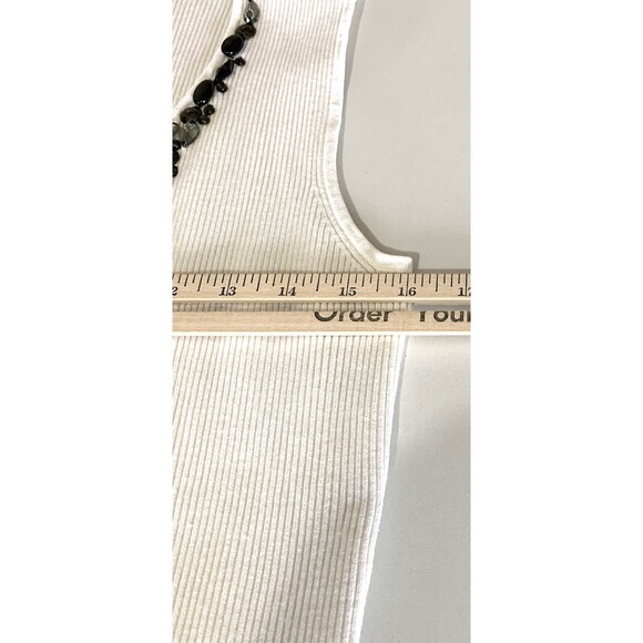Ruby Red Knit Beaded Tank Top Womans 1X Tight knit Cream w/Black Clear Beads - Picture 5 of 7